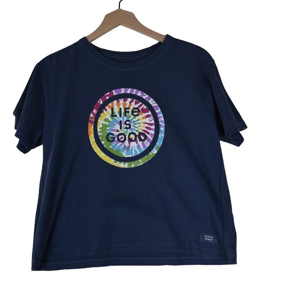 Life is Good Crusher Tee Tie-Dye Circle Graphic Navy Blue Women’s Medium - Picture 1 of 8